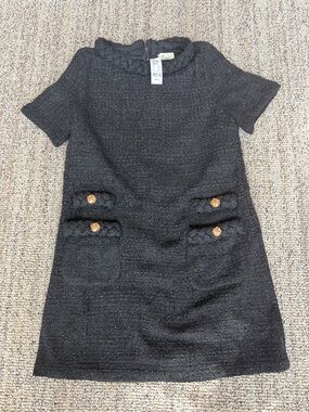 Lena (MY&C)Black Tweed Mini Dress with Gold Buttons